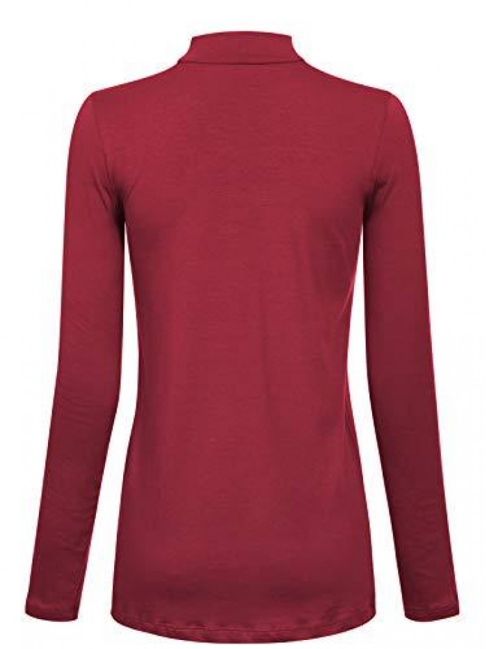 Women's Solid Tight Fit Lightweight Long Sleeves Mock Neck Top 