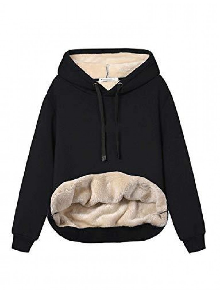 Womens Casual Winter Warm Fleece Sherpa Lined Pullover Hooded Sweatshirt 