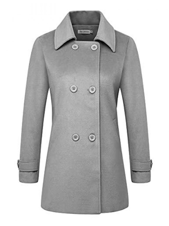 Wool Coat for Womens Double Breasted Peacoat Outwear 