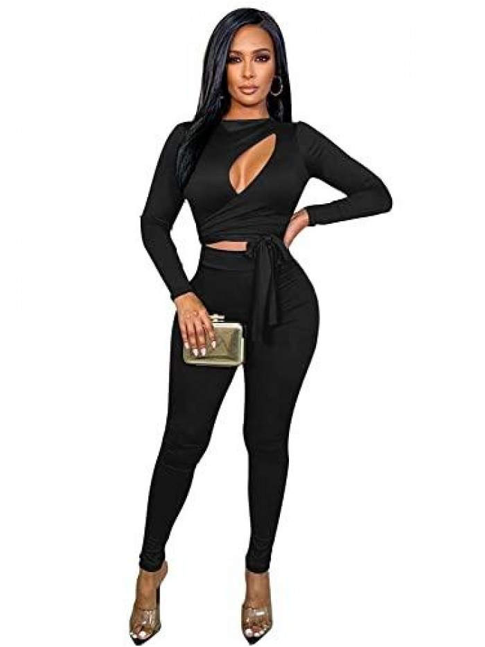 Women's Long Sleeve Bodycon Cutout Wrap One Piece Jumpsuit Romper 