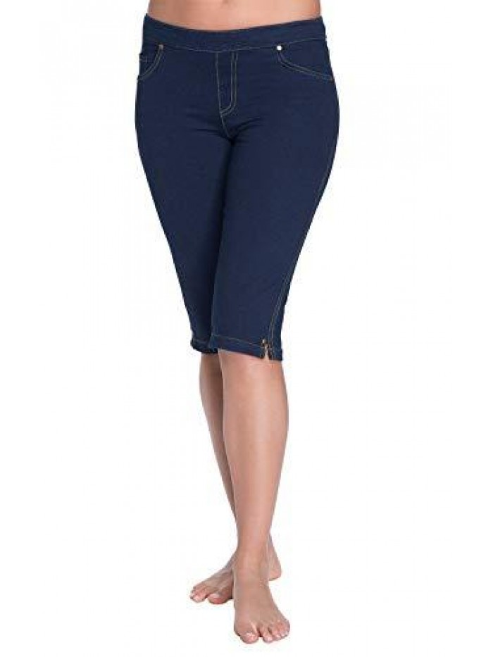 Bermuda Shorts for Women - Stretch Denim Capri Jeggings 