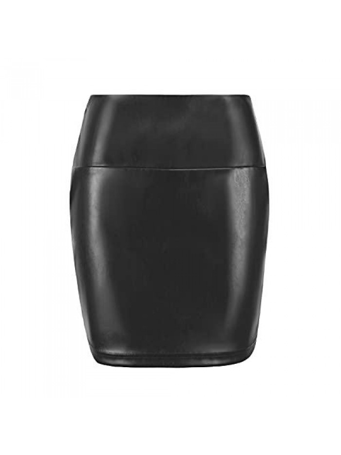 Women's Faux Leather Skirt PU High Waisted Stretchy Slim Mini Pencil Skirt 