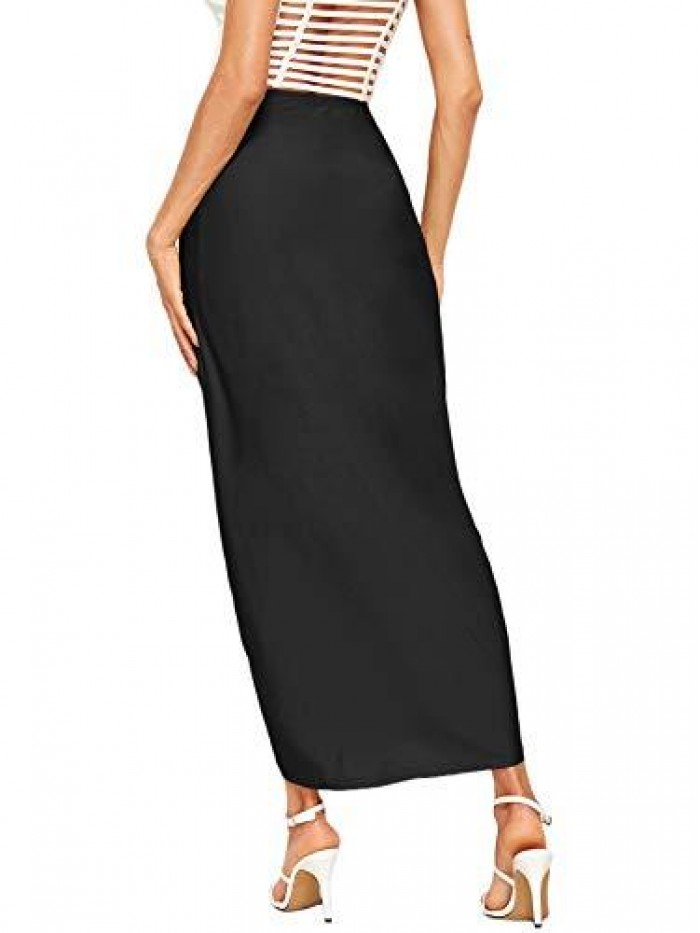 Women's Casual Slit Wrap Asymmetrical Elastic High Waist Maxi Draped Skirt 