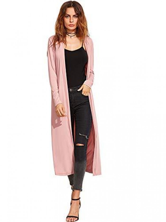 Women's Long Sleeve Open Front Long Maxi Cardigan Longline Duster Coat 