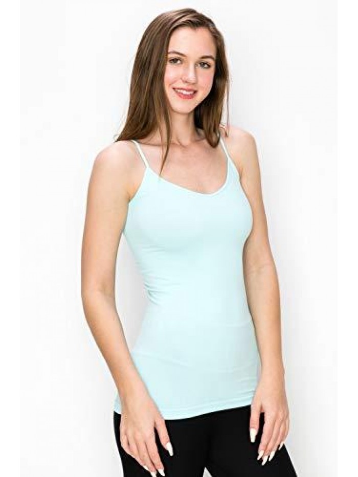 Women’s V-Neck Camisole Tank - Basic Seamless Stretch Spaghetti Strap 