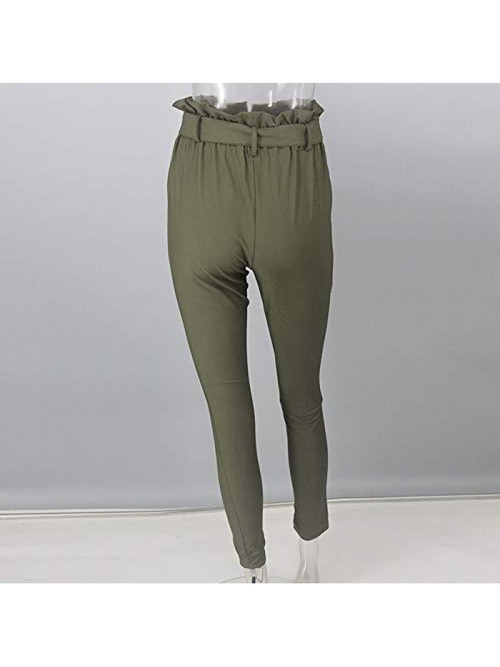 Women's All Occasions Paper Bag Waist Pants Trousers with Tie Pockets 