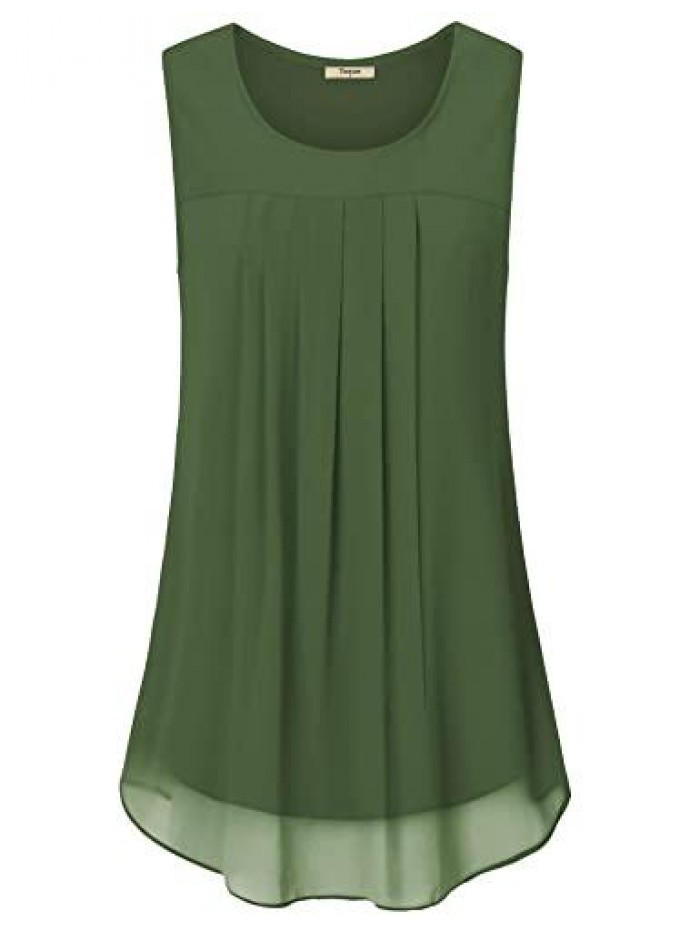 Women's Sleeveless Chiffon Tank Top Double Layers Casual Blouse Tunic 