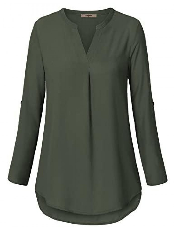 Women's Casual Chiffon V Neck 3/4 Sleeve Blouse Tops 