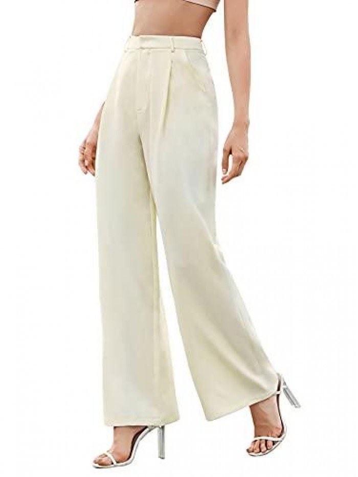 Women's Elegant High Waist Solid Long Pants Office Trousers 