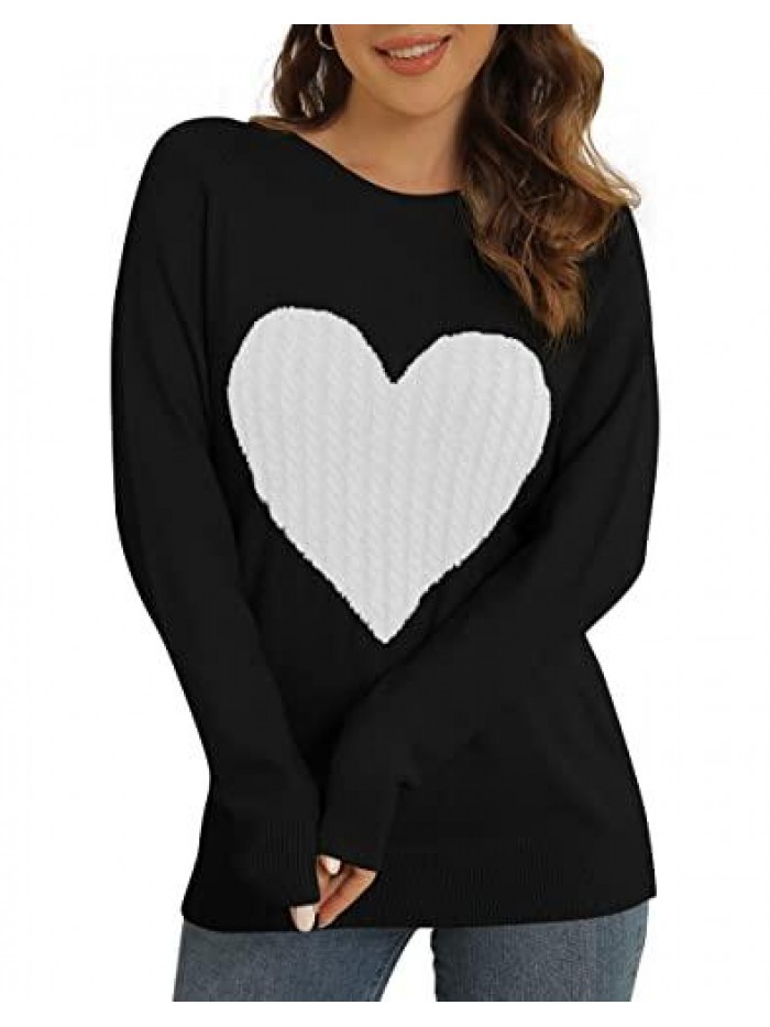 Women's Pullover Sweater Round Neck Long Sleeve Heart-Shaped Sweater 