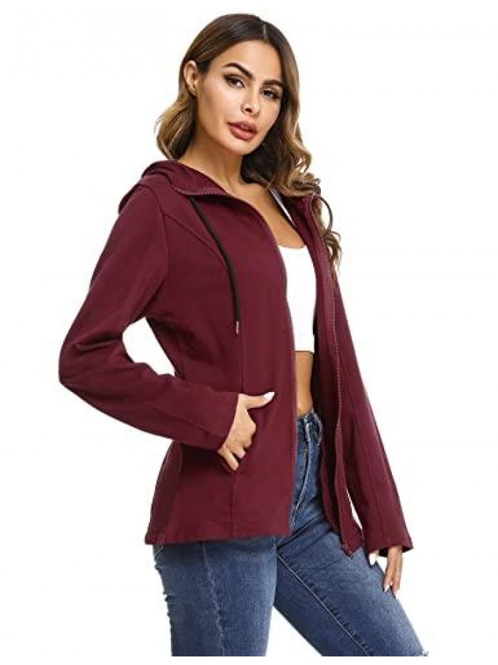 Women's Long Sleeve Full-Zip Hoodie Jacket Cotton Pullover Sweatshirt 