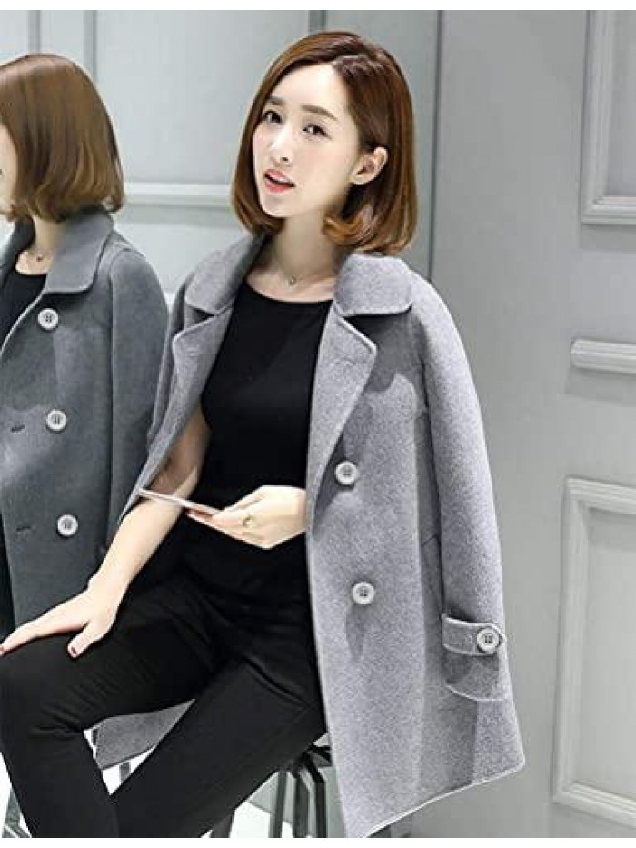 Wool Coat for Womens Double Breasted Peacoat Outwear 