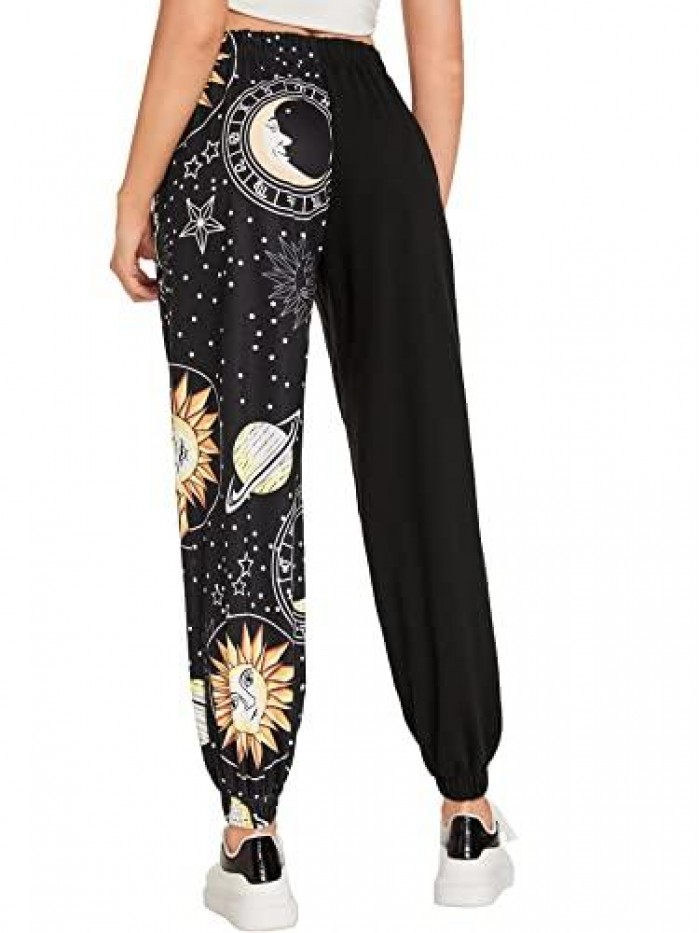 Women's Graphic Print Elastic Waist Sweatpants Casual Long Joggers 