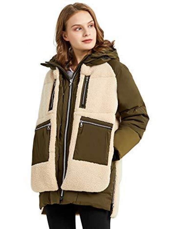 Women’s Fleece Down Coat Thickened Winter Puffer Down Jacket 