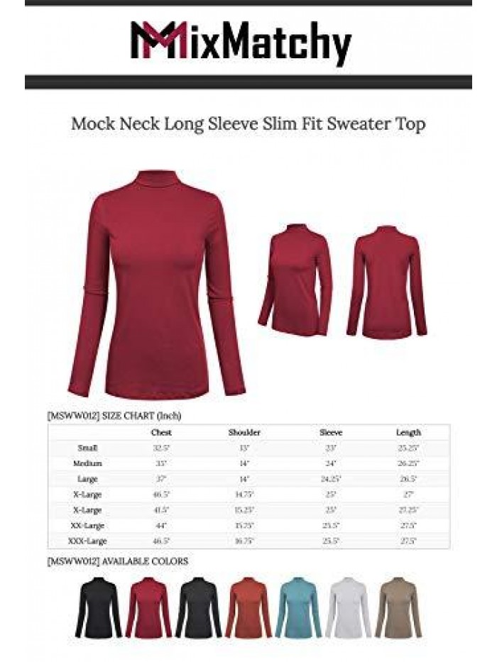 Women's Solid Tight Fit Lightweight Long Sleeves Mock Neck Top 