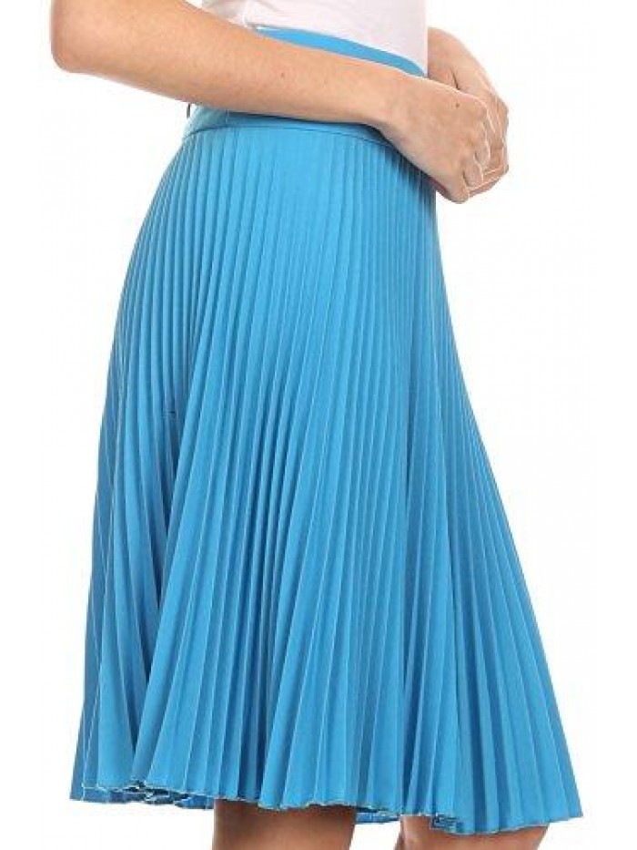 Knee Length Pleated A-Line Skirt with Skinny Belt 