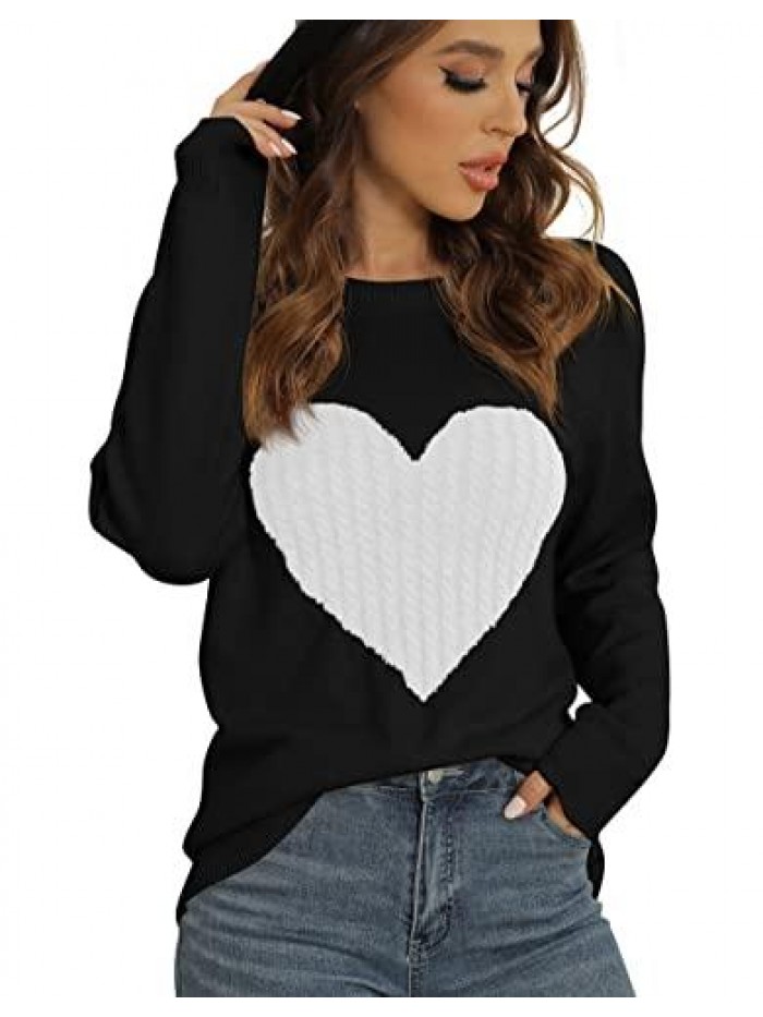 Women's Pullover Sweater Round Neck Long Sleeve Heart-Shaped Sweater 