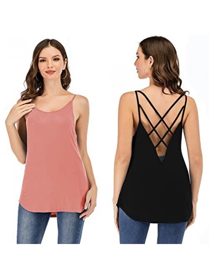 Cute Criss Cross Back Tank Tops Loose Hollow Out Camisole Shirt 