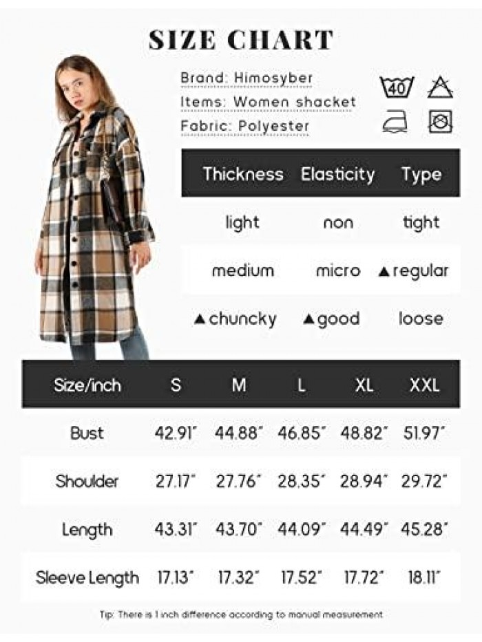 Women's Casual Plaid Lapel Woolen Button Up Pocketed Long Shacket Coat 