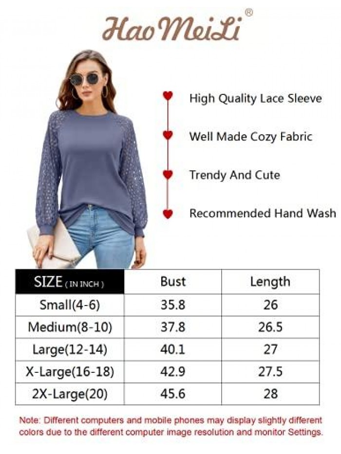 Women’s Long Sleeve Tops Lace Shirt Casual Loose T Shirts Blouses 