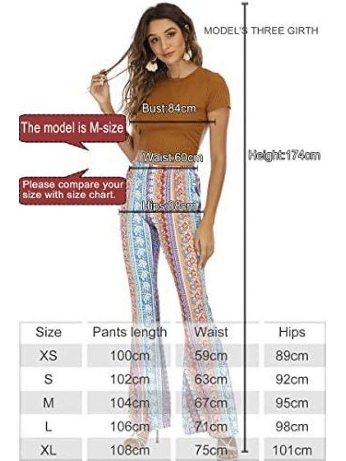 Women's Print Stretch Bell Bottom Flare Palazzo Pants Trousers 