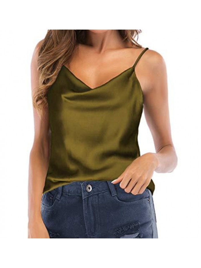 Women's Cowl Neck Camis Satin Tank Top Camisoles Blouses 