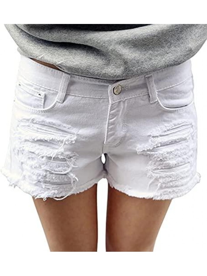 Women's Perfectly Fit 5-Pockets Ripped Denim Jean Shorts 