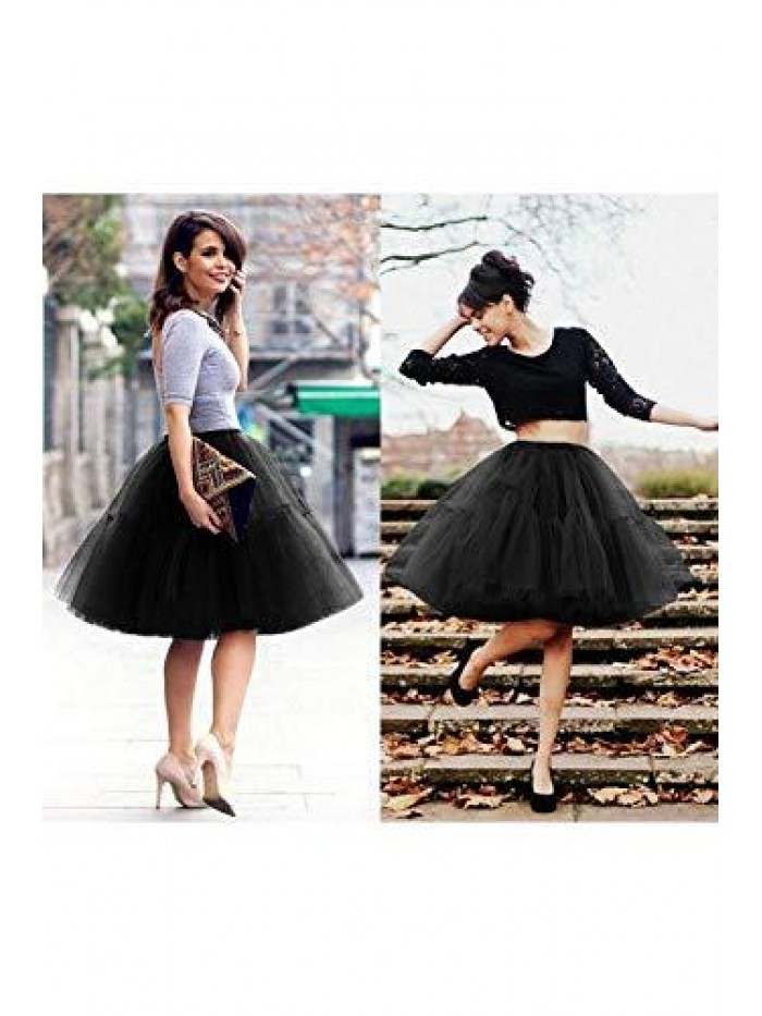 Lady's Princess Tutu Tulle Midi Knee Length Skirt Underskirt 