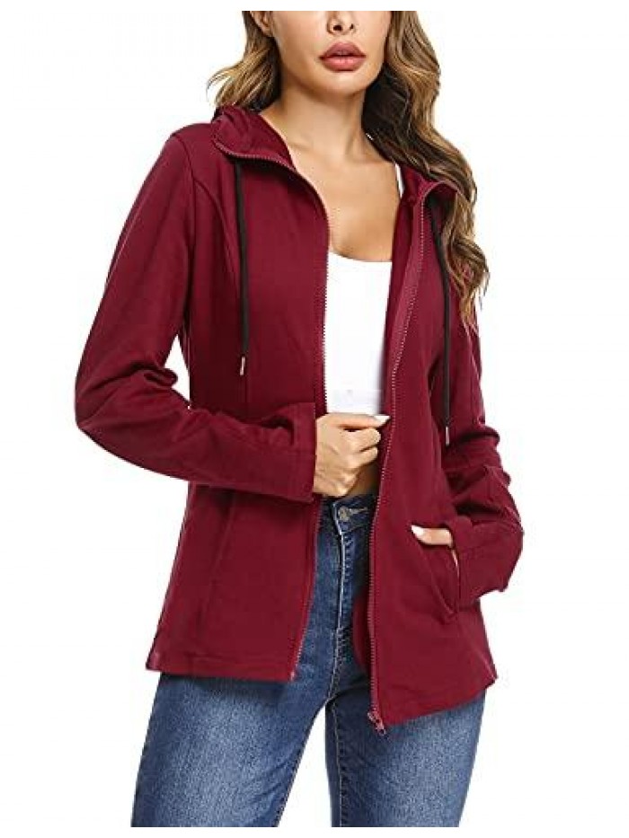 Women's Long Sleeve Full-Zip Hoodie Jacket Cotton Pullover Sweatshirt 