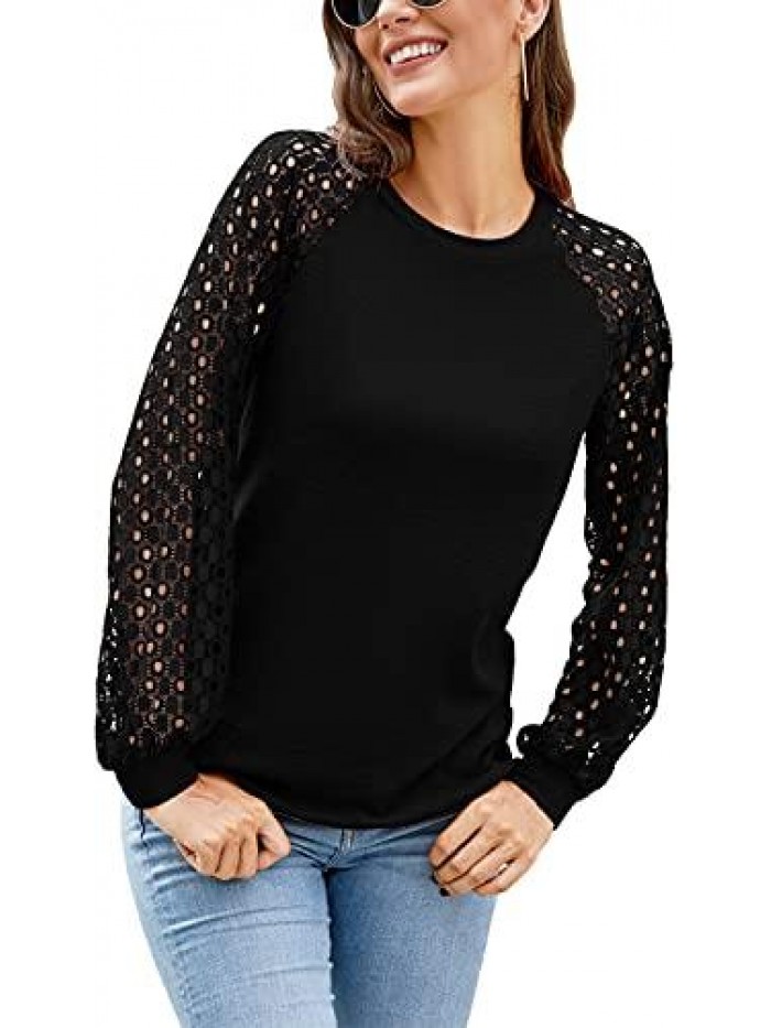 Women’s Long Sleeve Tops Lace Shirt Casual Loose T Shirts Blouses 