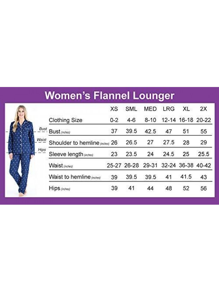 Women's Cotton Flannel Long Sleeve Button-Down Pajamas PJ Set 