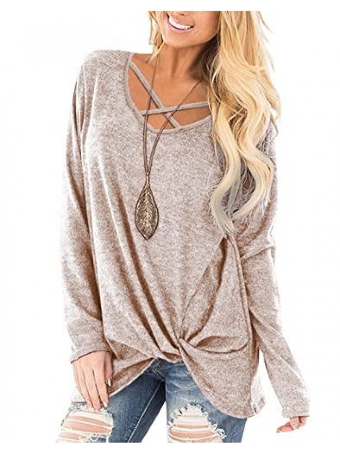 Womens Long Sleeves Tops V Neck Casual Fall Tunic Shirts 