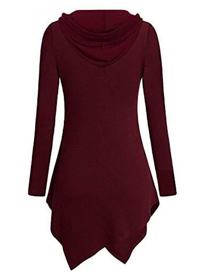 Uneven Hemline Hoody Shirt Pocket Tunic Long Sleeve Casual Tops 