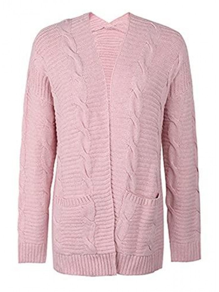 Knit Cardigan Women's Chunky Open Front Outwear Cover Up with Pockets 