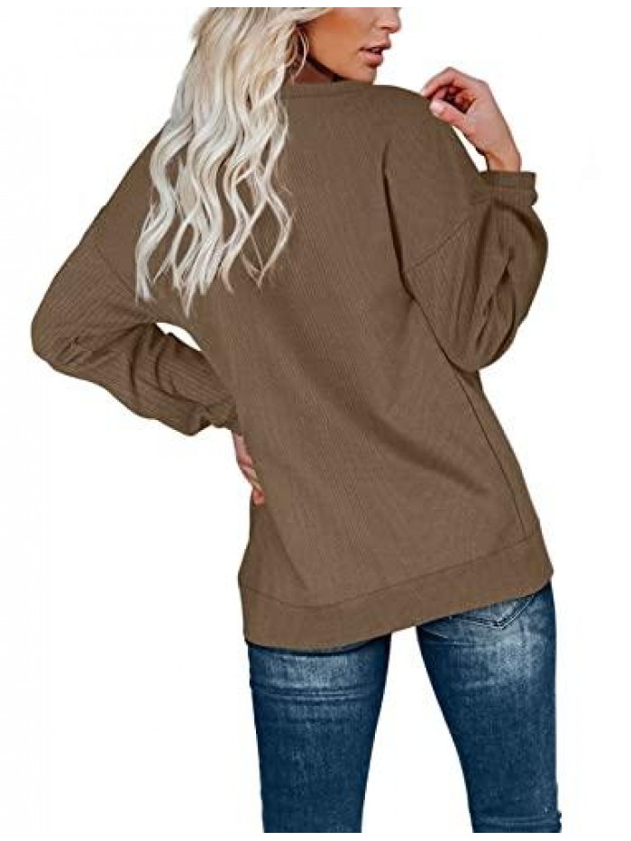 Womens Casual Sweatshirts Henley Button Up Long Sleeve Tunic Tops 