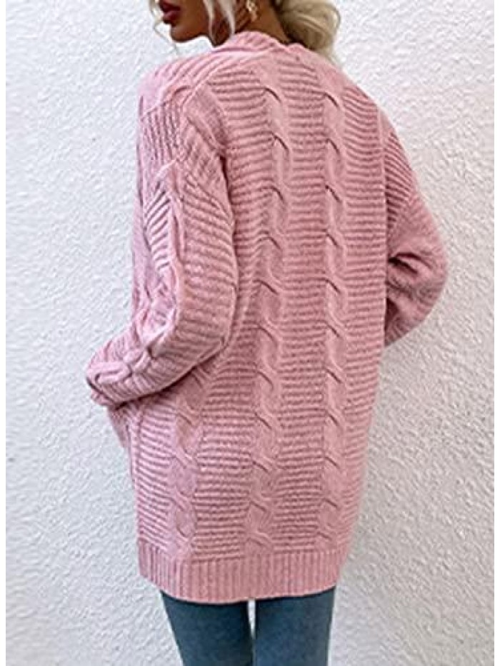 Knit Cardigan Women's Chunky Open Front Outwear Cover Up with Pockets 