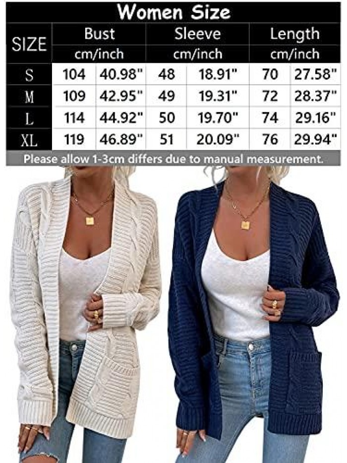 Knit Cardigan Women's Chunky Open Front Outwear Cover Up with Pockets 