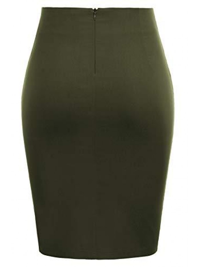 KARIN Womens Elegant Ruched Knee Length Slim Fit Business Skirt 