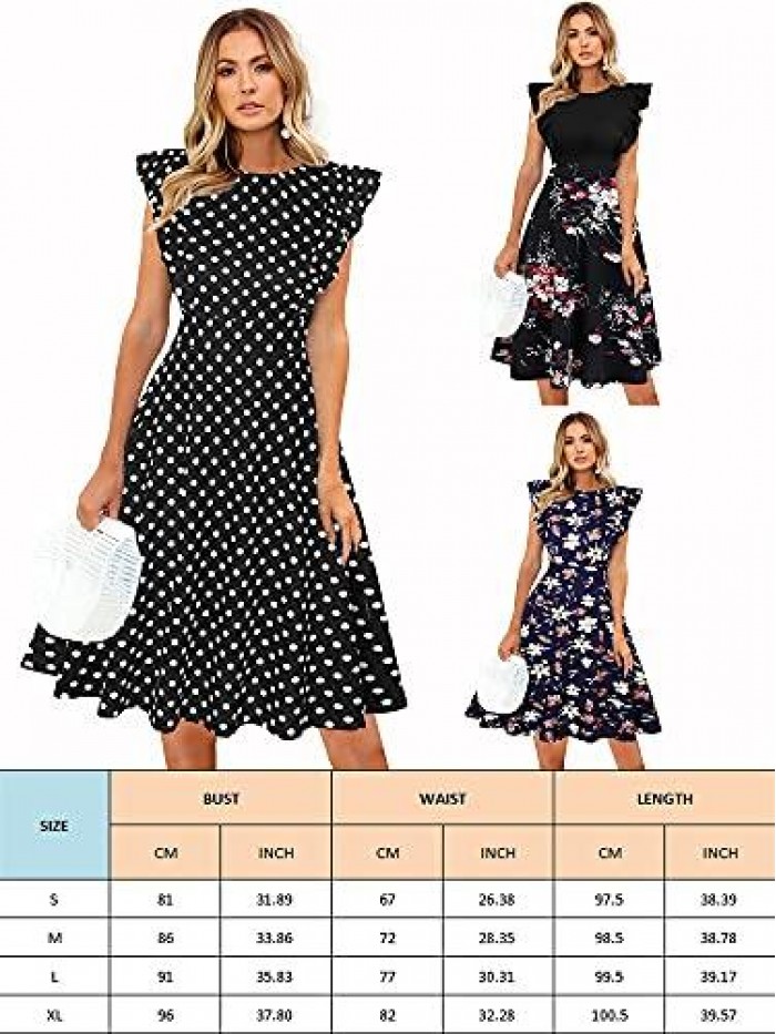 Womens Dresses Elegant Ruffles Cap Sleeves Summer A-Line Midi Dress 