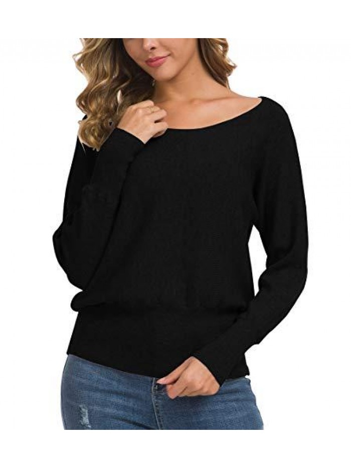 Women's Off Shoulder Sweater Long Sleeve Loose Pullover Knit Jumper 