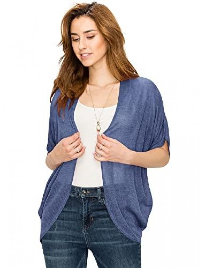 Short Sleeve Open-Front Batwing Cardigan - Made in USA 