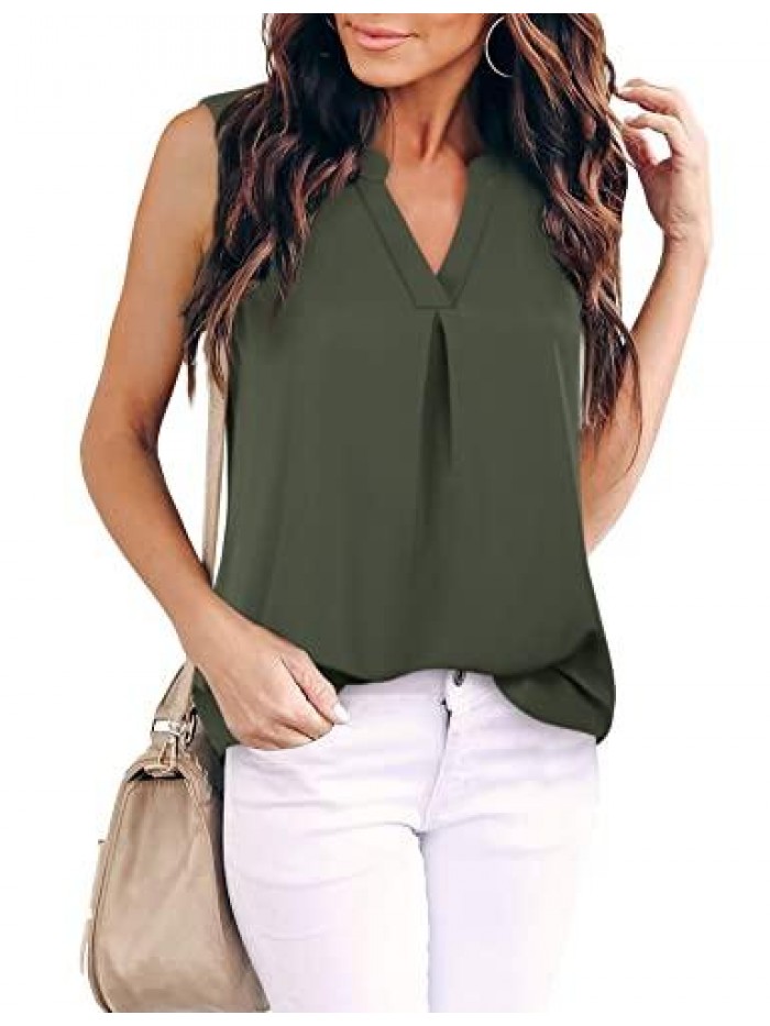 Women's Summer Tank Blouse Casual V Neck Sleeveless Tunic Top Shirt 