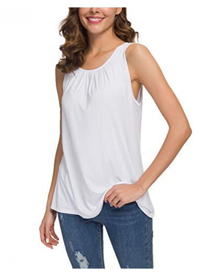 Women's Summer Sleeveless Pleated Back Closure Casual Tank Tops 