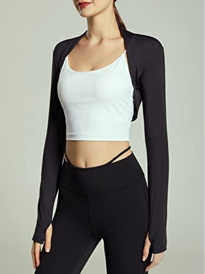 Women's Athletic Bolero Shrug Long Sleeve Open Front Cropped Cardigan 