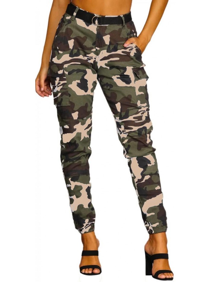 High Waist Slim Fit Jogger Cargo Camo Pants for Women 