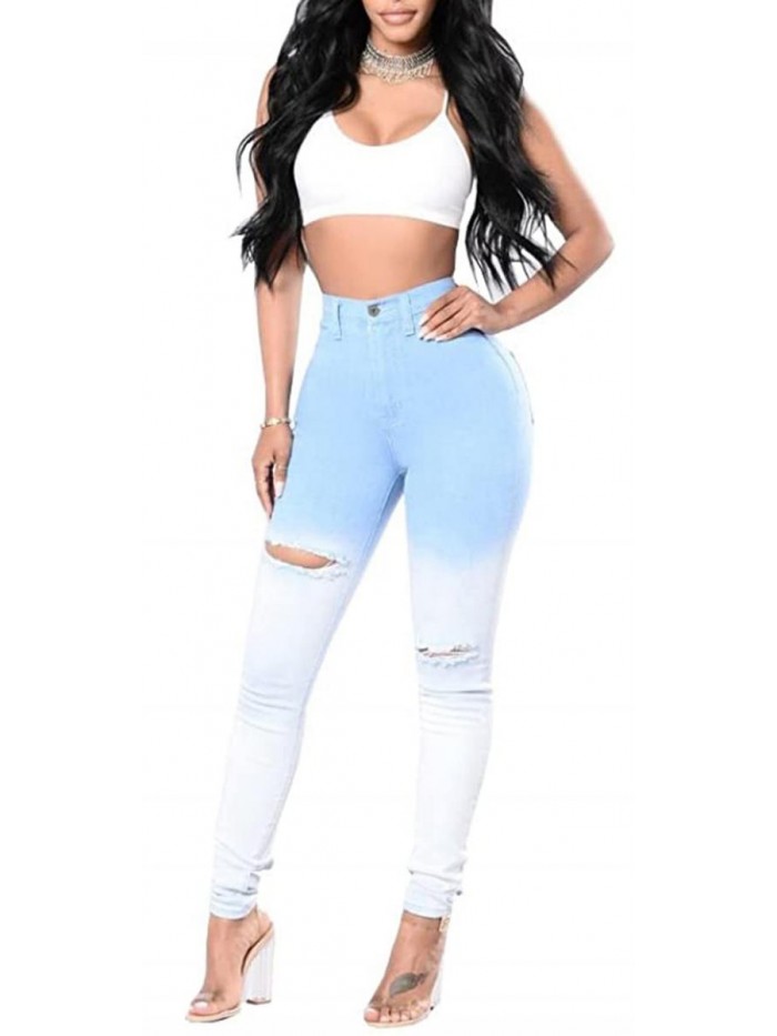 Women's Ripped Skinny Jeans Hight Waisted Stretch Distressed Denim Pants 