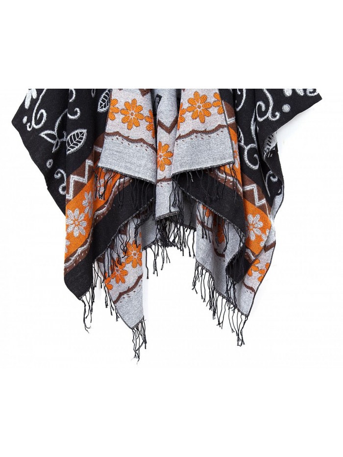 CoCo Women's Printed Tassel Open front Poncho Cape Wrap Shawl 