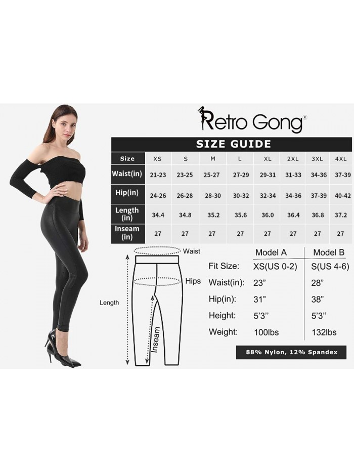 Gong Womens Faux Leather Leggings Stretch High Waisted Pleather Pants 