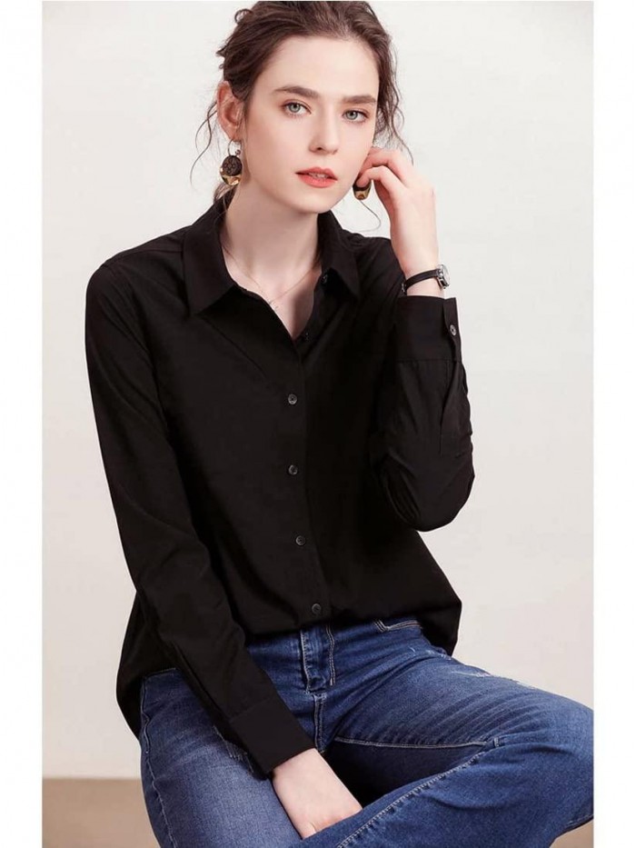 Women's Long Sleeve Button Down Shirts Casual Chiffon Blouses Tops 