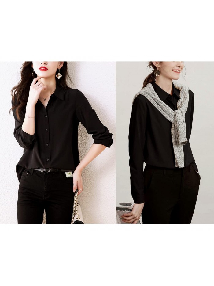 Women's Long Sleeve Button Down Shirts Casual Chiffon Blouses Tops 